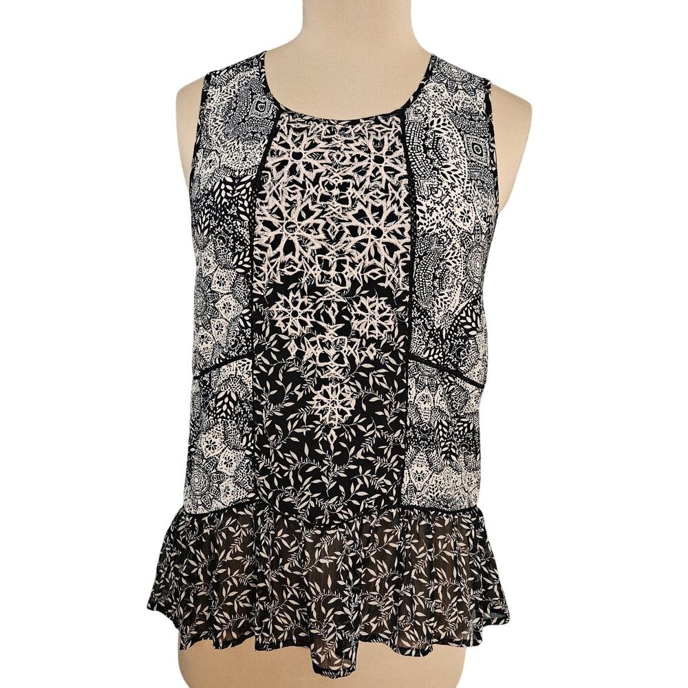 Knox Rose Top Floral Embroidered Sheer Hem‎ Boho Cottagecore Sleeveless Blouse